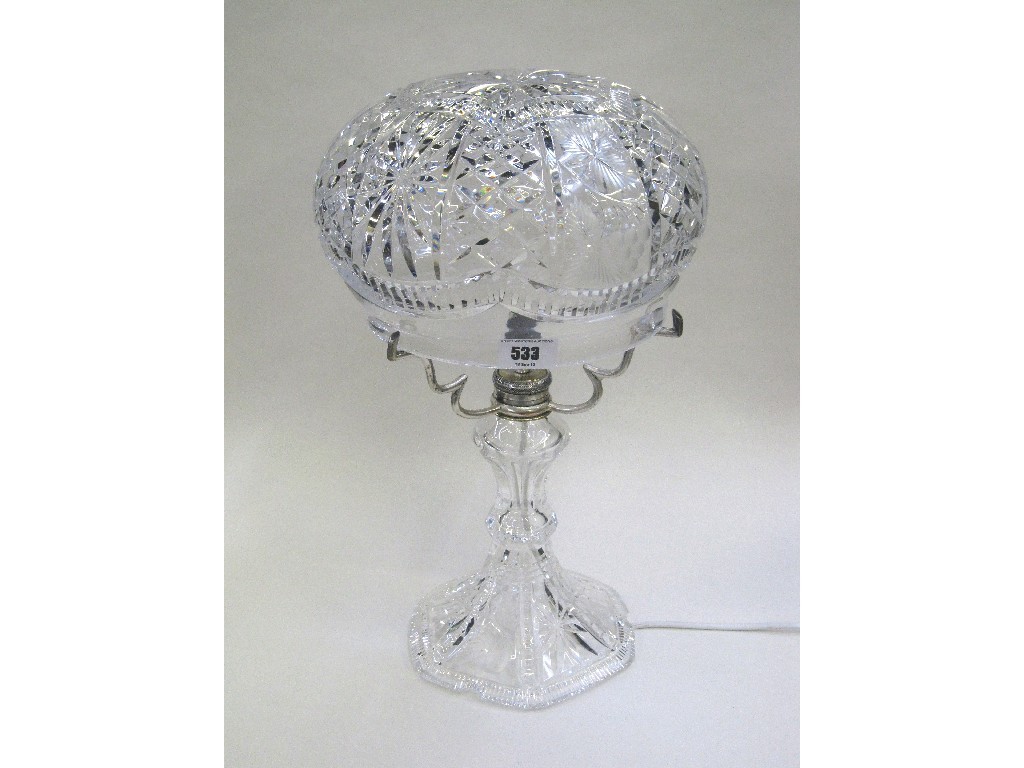 Appraisal: Cut and etched glass table lamp