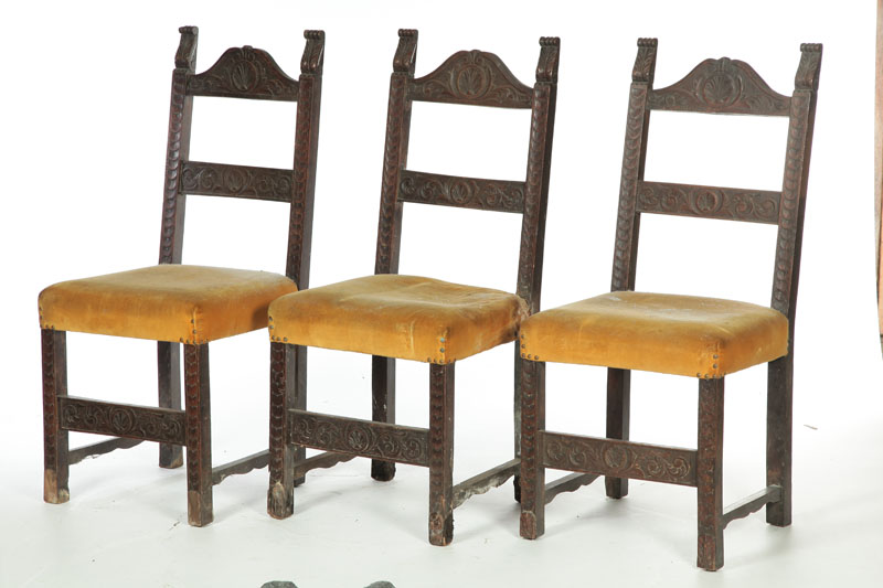 Appraisal: SET OF THREE RENAISSANCE-STYLE SIDE CHAIRS European th century carved