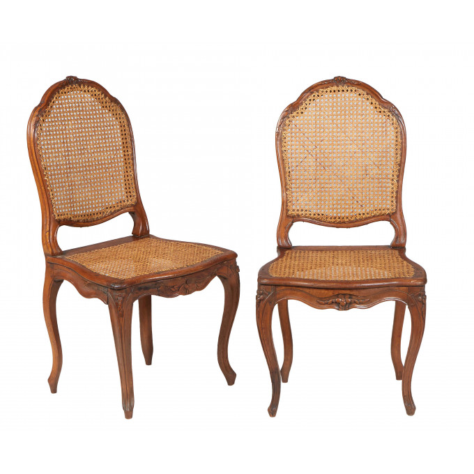 Appraisal: Pair of French Louis XV Style Carved Walnut Side Chairs