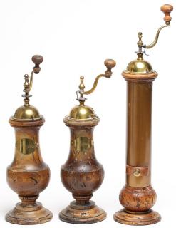 Appraisal: Italian Brass Turned Wood Pepper Grinders Tallest H