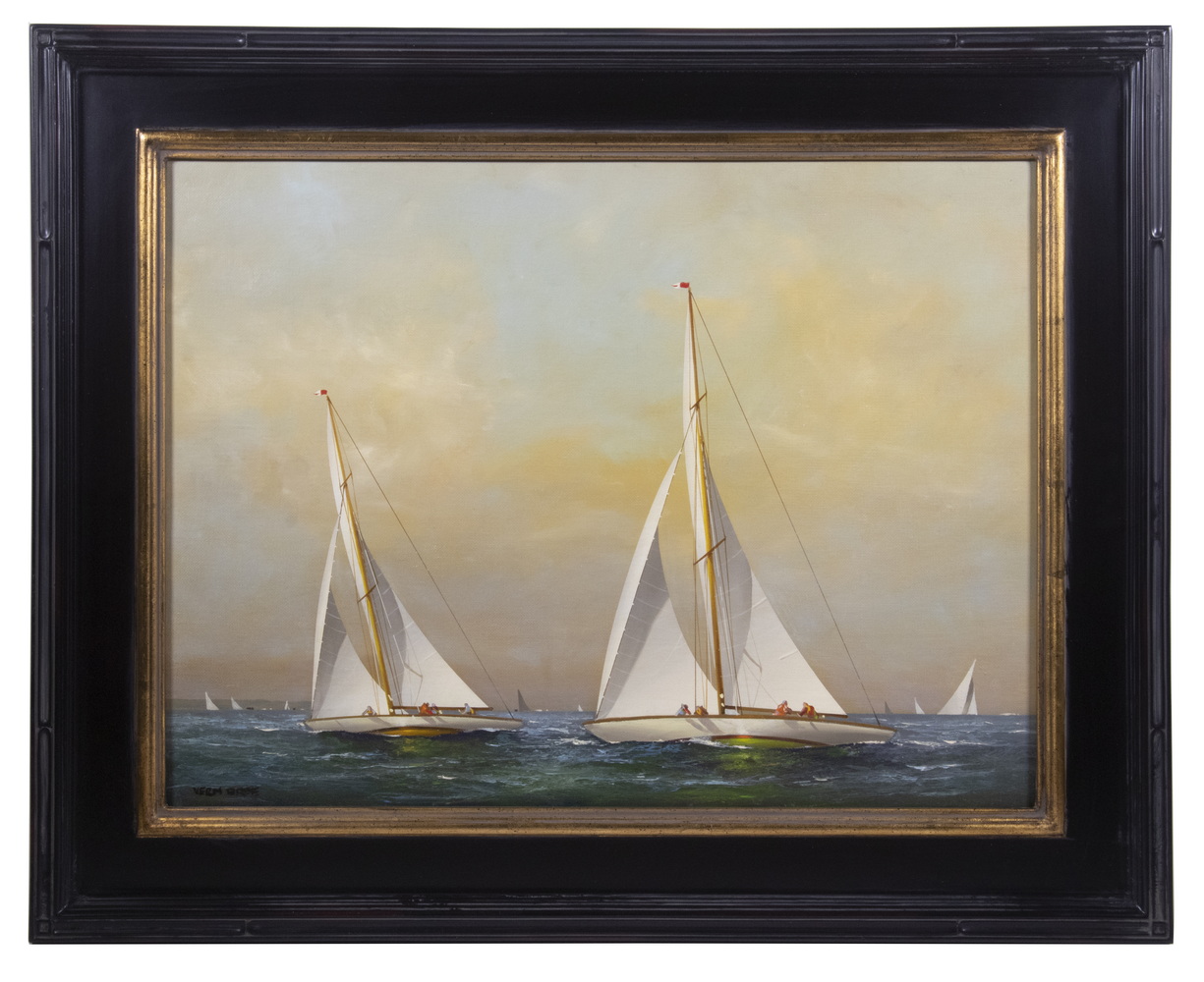 Appraisal: VERNON BROE ME IL - Racing Yachts oil on canvasboard