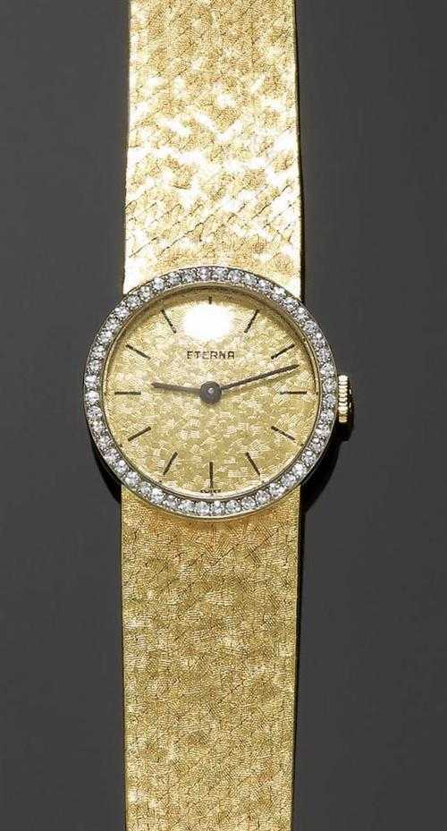 Appraisal: GOLD AND DIAMOND LADY'S WRISTWATCH ETERNA s Yellow gold g