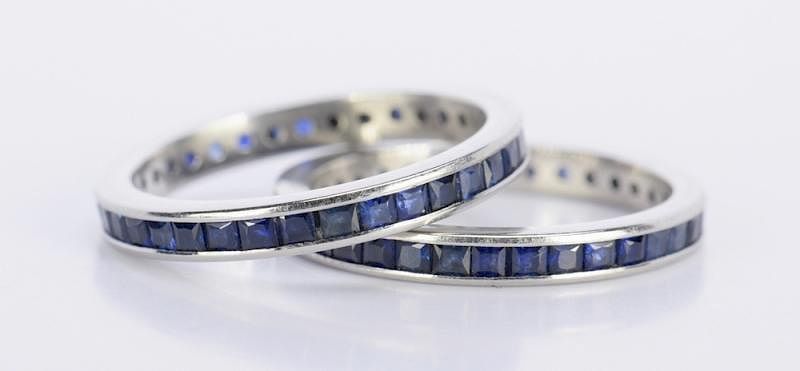 Appraisal: Pair Sapphire and Platinum Eternity Rings Pair sapphire and platinum