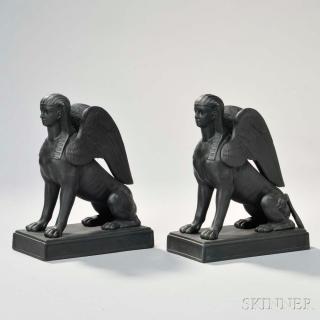 Appraisal: Pair of Wedgwood Black Basalt Sphinx England th century each