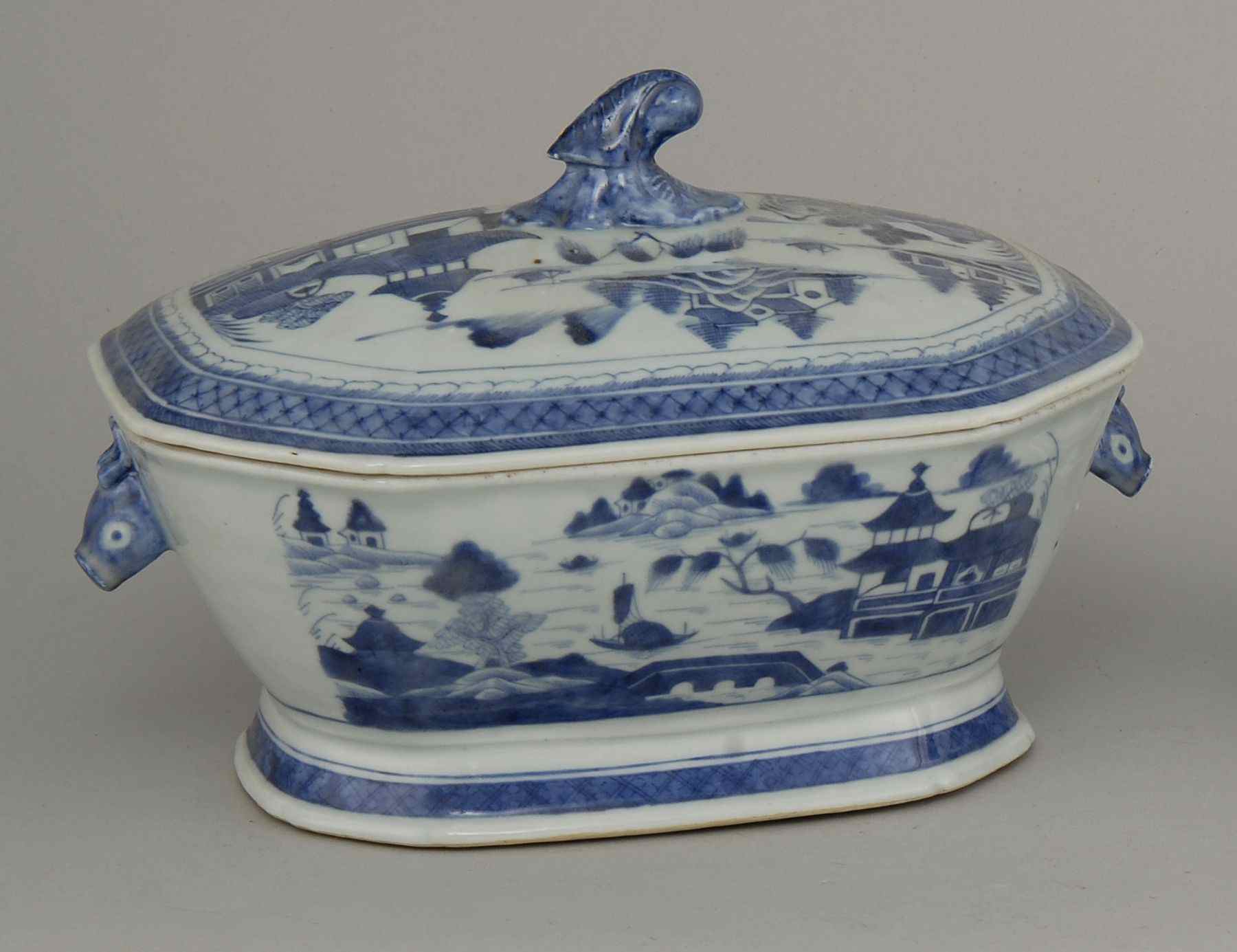 Appraisal: CHINESE EXPORT CANTON PORCELAIN COVERED SOUP TUREENMid- th CenturyIn blue