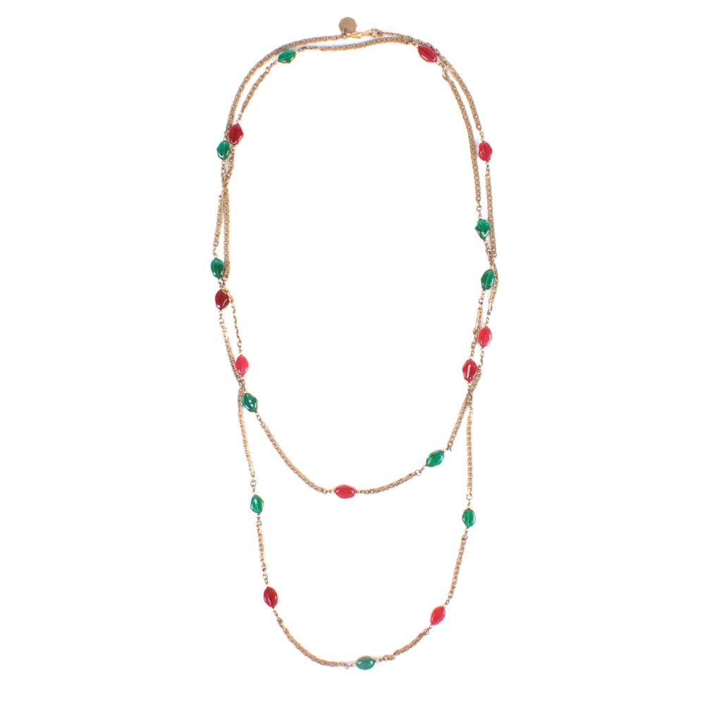 Appraisal: CHANEL BY KARL LAGERFEL CHAIN OPERA NECKLACE WITH GREEN AND