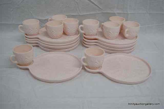 Appraisal: Vintage Shell Pink Milk Glass Place Snack SetProduced - by