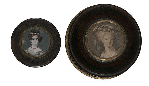 Appraisal: SNUFF BOXES WITH MINIATURE PORTRAITS English or Continental th century