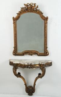 Appraisal: LOUIS XV GILT WOOD MARBLE TOP CONSOLE AND MIRROR LOUIS