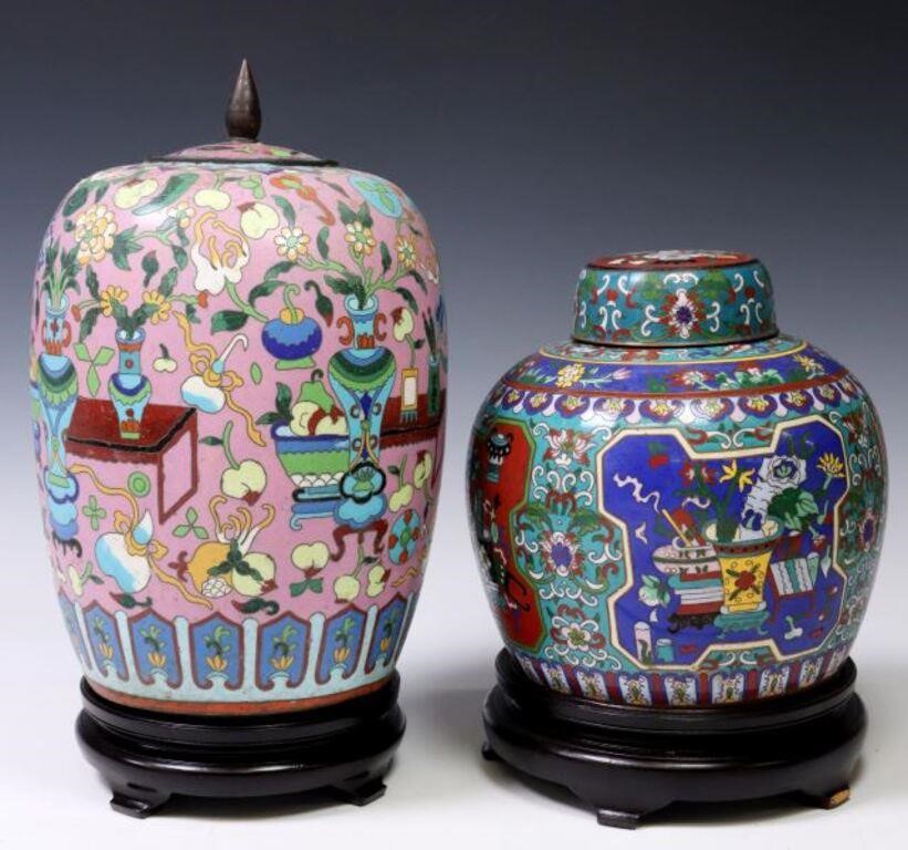 Appraisal: CHINESE CLOISONNE ENAMEL MELON GINGER JARS lot of Chinese cloisonne