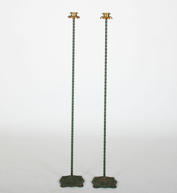 Appraisal: Pair painted iron floor standing luminaire twisted iron stem on