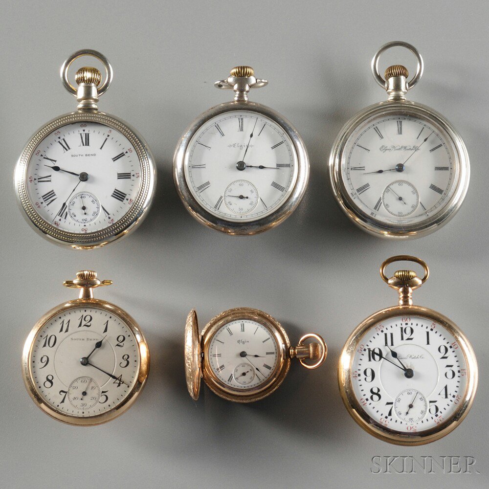 Appraisal: Six American Pocket Watches Illinois and Indiana two South Bend