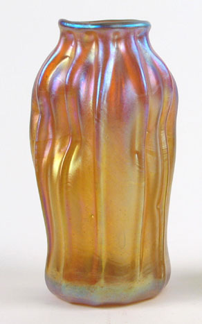 Appraisal: TIFFANY FAVRILE ART GLASS VASE The gold iridescent ribbed field