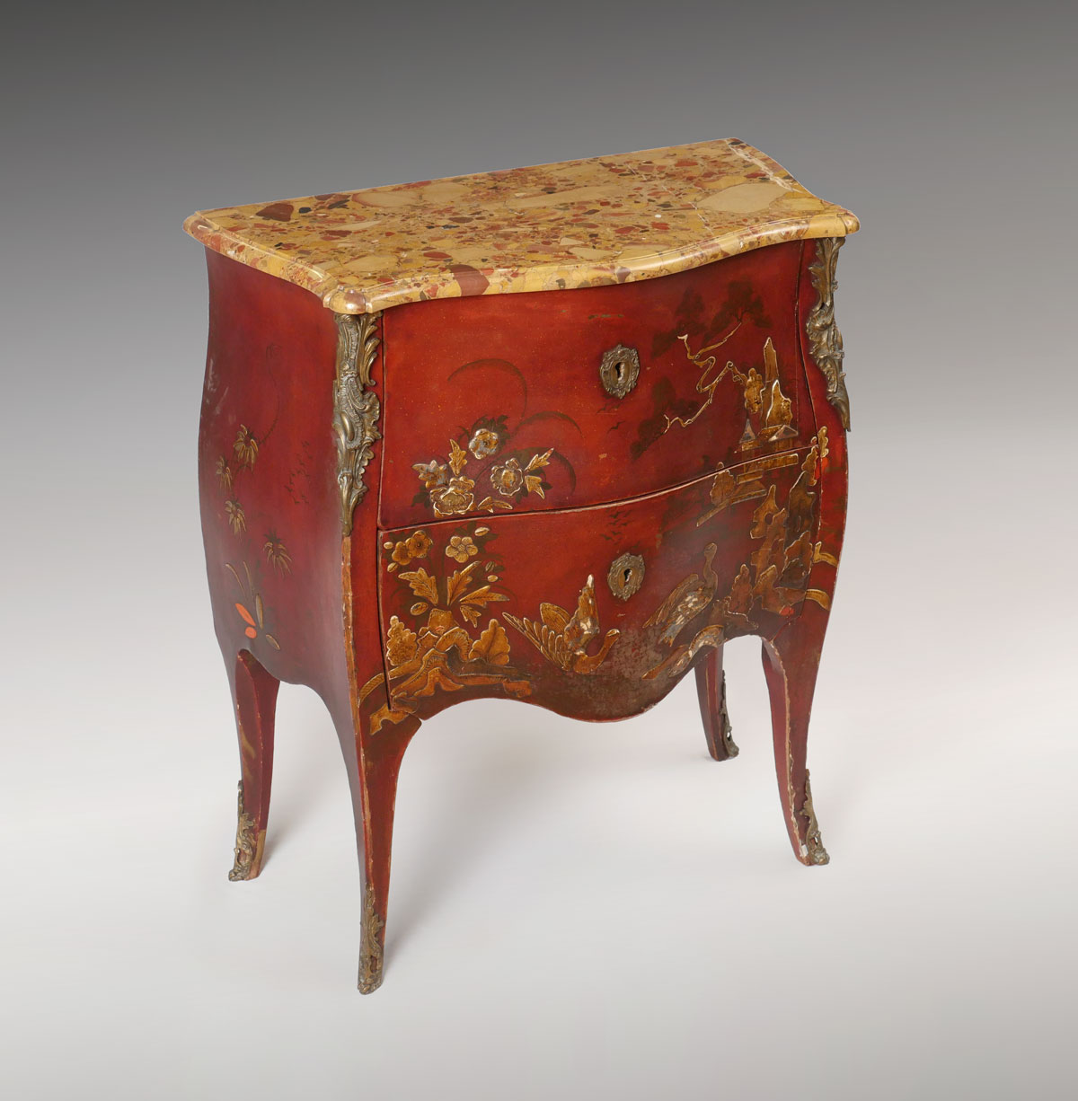 Appraisal: MARBLE TOP DRAWER CHINOISERIE COMMODE Early th century drawer commode