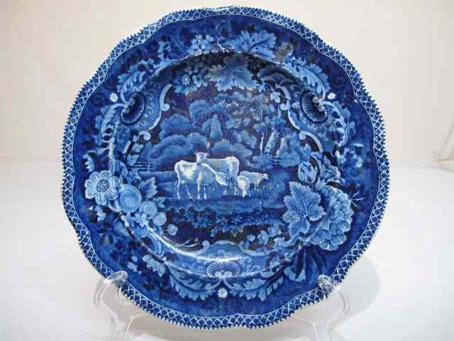 Appraisal: Adams deep blue historical Staffordshire plate with sheep Used condition