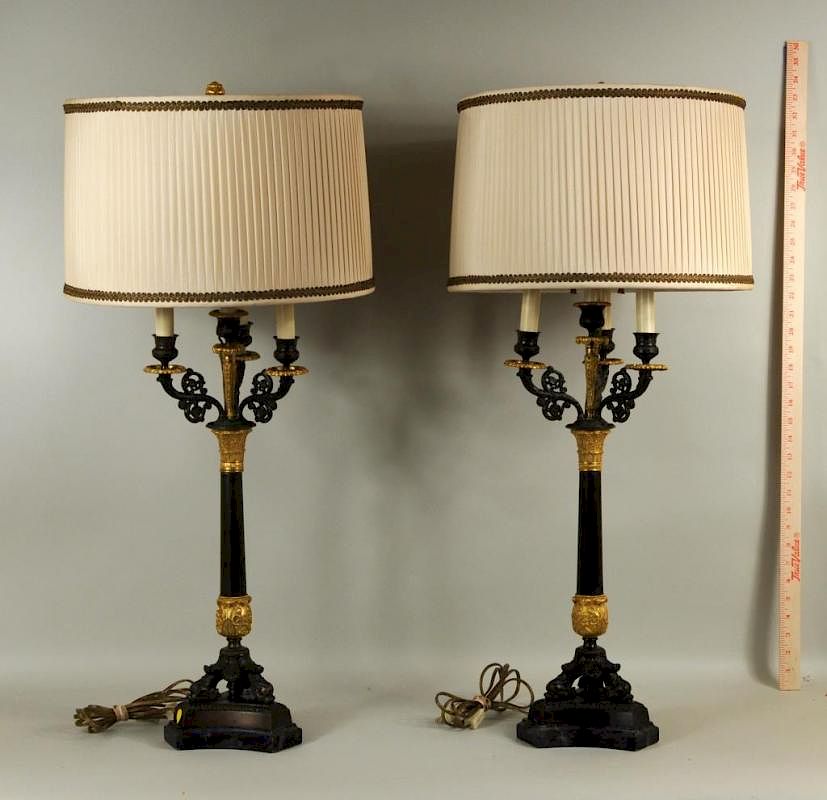 Appraisal: Pair Parcel Gilt Bronze Neoclassical Candlesticks Pair parcel gilt bronze