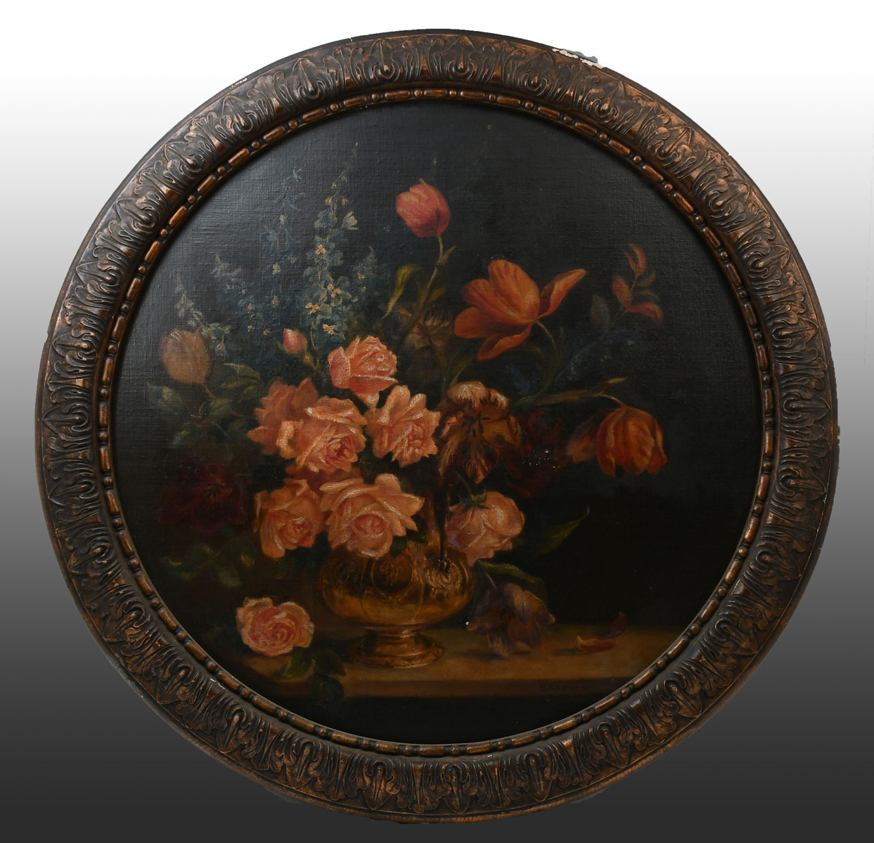 Appraisal: WARREN Elizabeth Boardman American - Circular Floral Still Life Oil