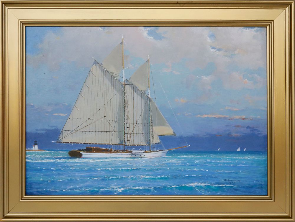 Appraisal: William Lowe Oil on Canvas Nantucket Schooner Passing Brant Point