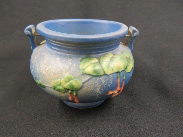 Appraisal: Roseville Pottery Fuschia Vase blue miniature jardiniere shape - excellent