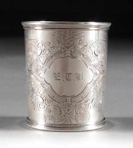 Appraisal: American engraved coin silver cup Gorham New York third quarter-