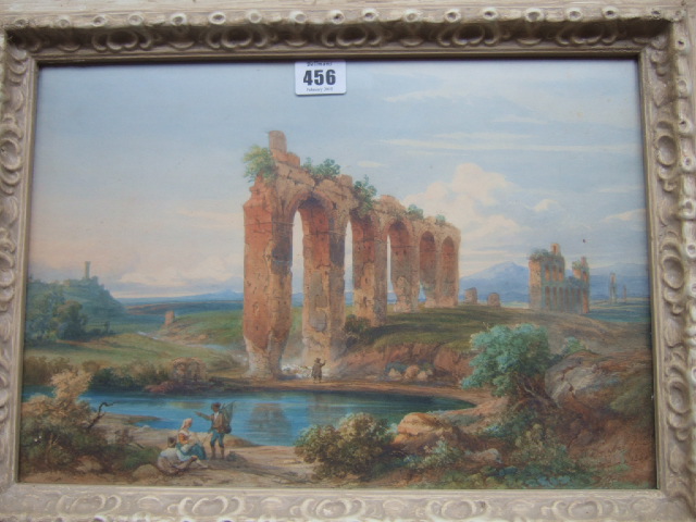 Appraisal: English School th century View of a ruined Roman Aquaduct