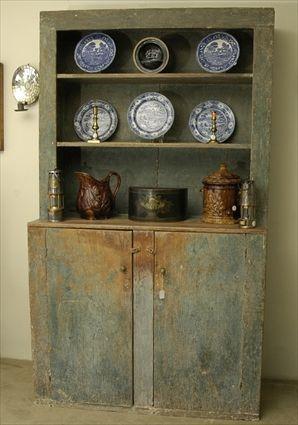 Appraisal: Blue-Painted Step-Back Cabinet