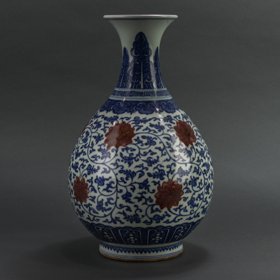 Appraisal: CHINESE UNDERGLAZE BLUE AND COPPER RED YUHUCHUN VASE Chinese underglaze