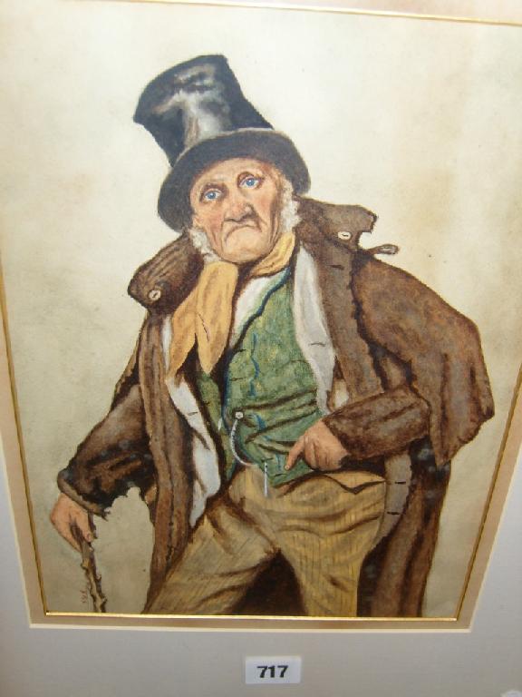 Appraisal: A th century watercolour of an elderly man in battered