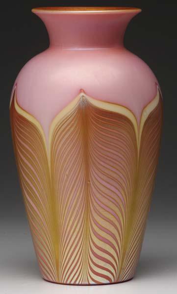 Appraisal: DURAND Baluster vase with gold iridescent pulled feather decoration on