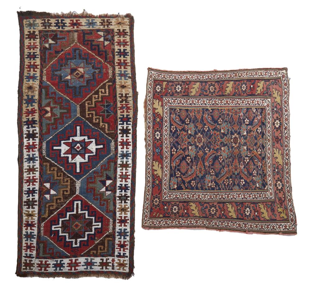 Appraisal: TWO DIMINUTIVE WOOL RUGSTwo diminutive wool rugs Early th century