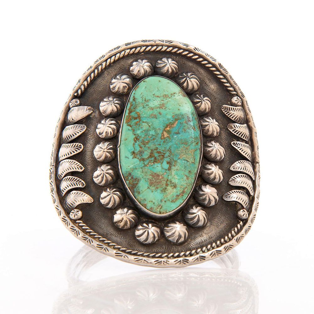 Appraisal: NATIVE AMERICAN SILVER TURQUOISE BRACELET Cuff bracelet with inset turquoise