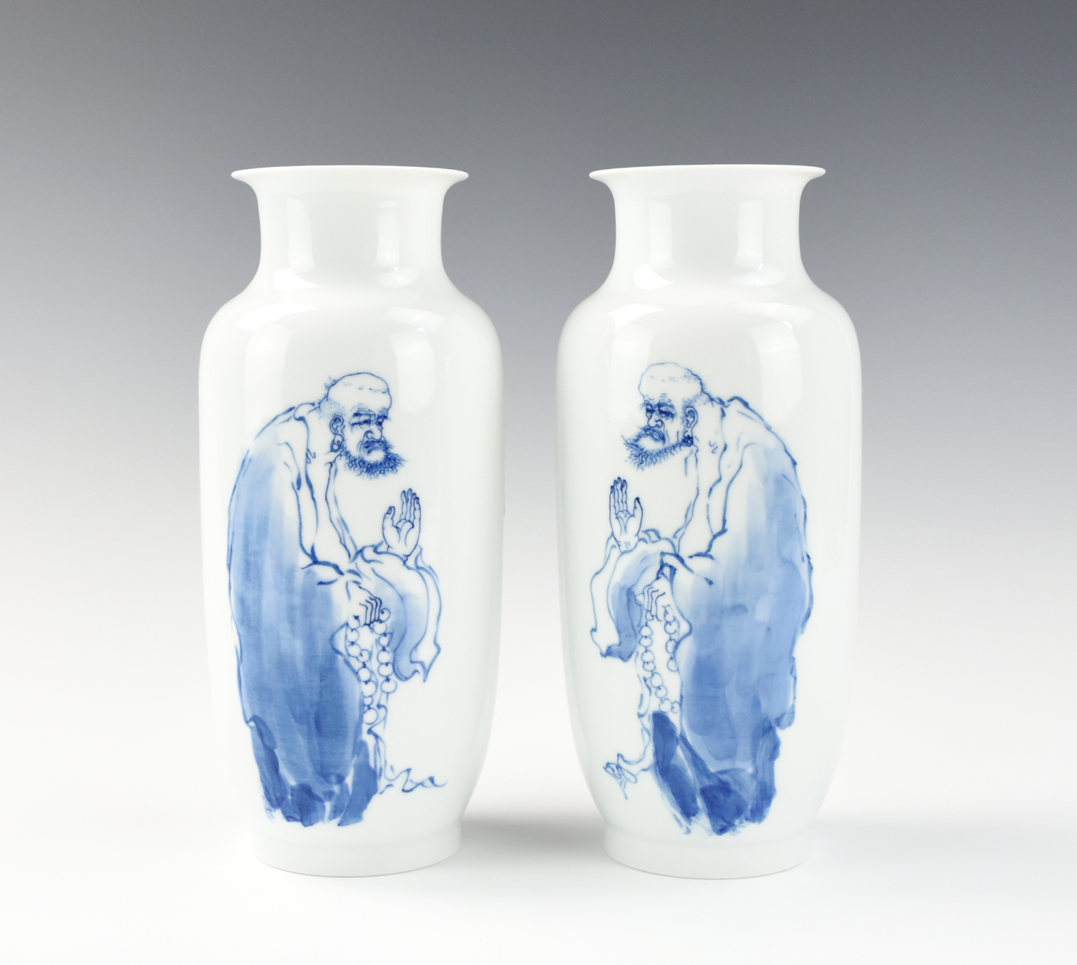 Appraisal: PAIR OF BLUE AND WHITE VASE W LUOHAN TH C