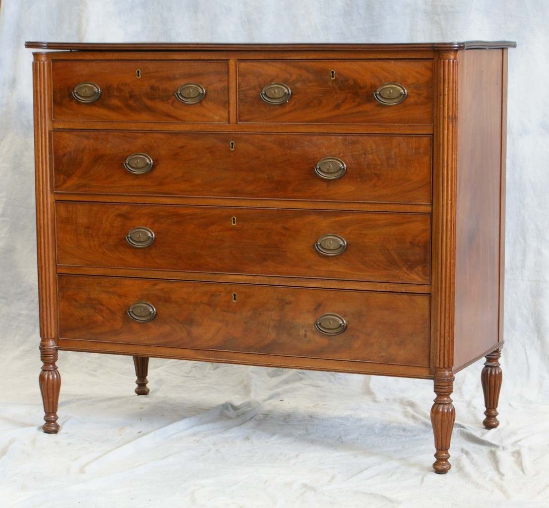 Appraisal: American New England Federal mahogany bureau with turret corners reeded