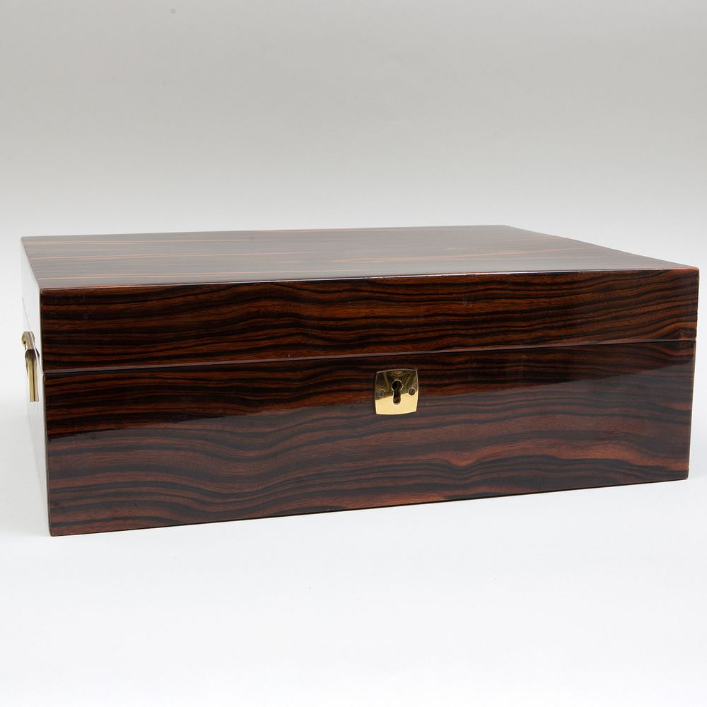 Appraisal: Modern Brass-Mounted Macassar Ebony Humidor With a fitted interior x