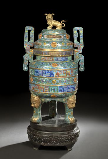 Appraisal: Large Chinese Cloisonne Covered Incense Burner th century the tubular