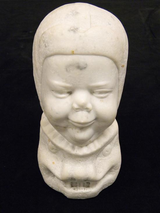 Appraisal: Marble bust mischevious child in skull cap atop gargoyle with