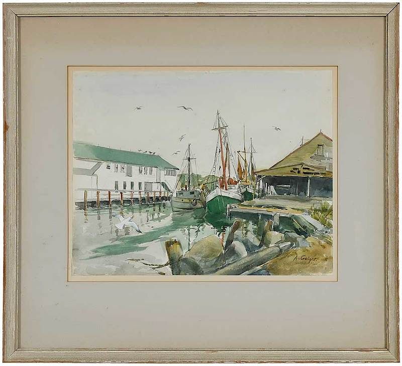 Appraisal: A Geiges American th century Gloucester Fishing Boats signed lower