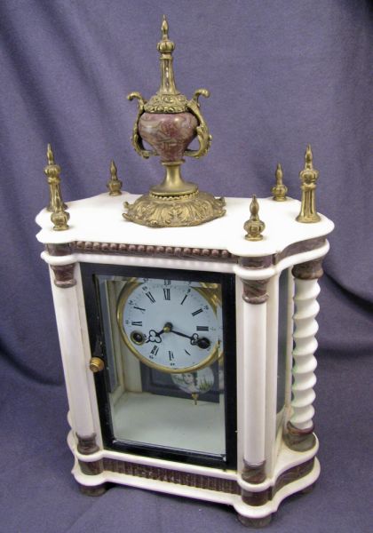 Appraisal: White Marble Mantle Clock Manufactured in the late th century