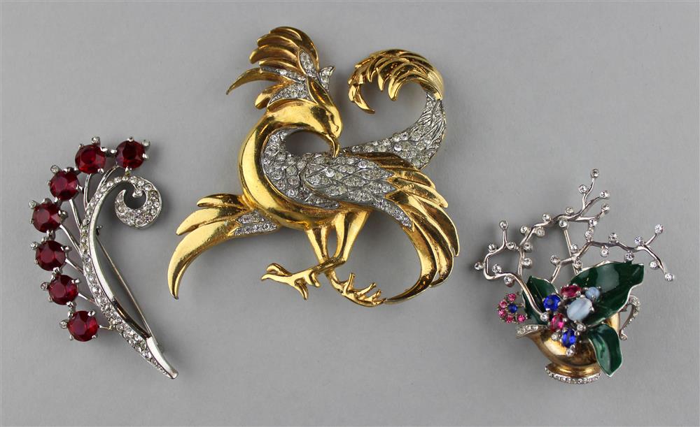 Appraisal: REINAD BIRD BROOCH MARCEL BOUCHER FLORAL SPRAY AND A STERLING