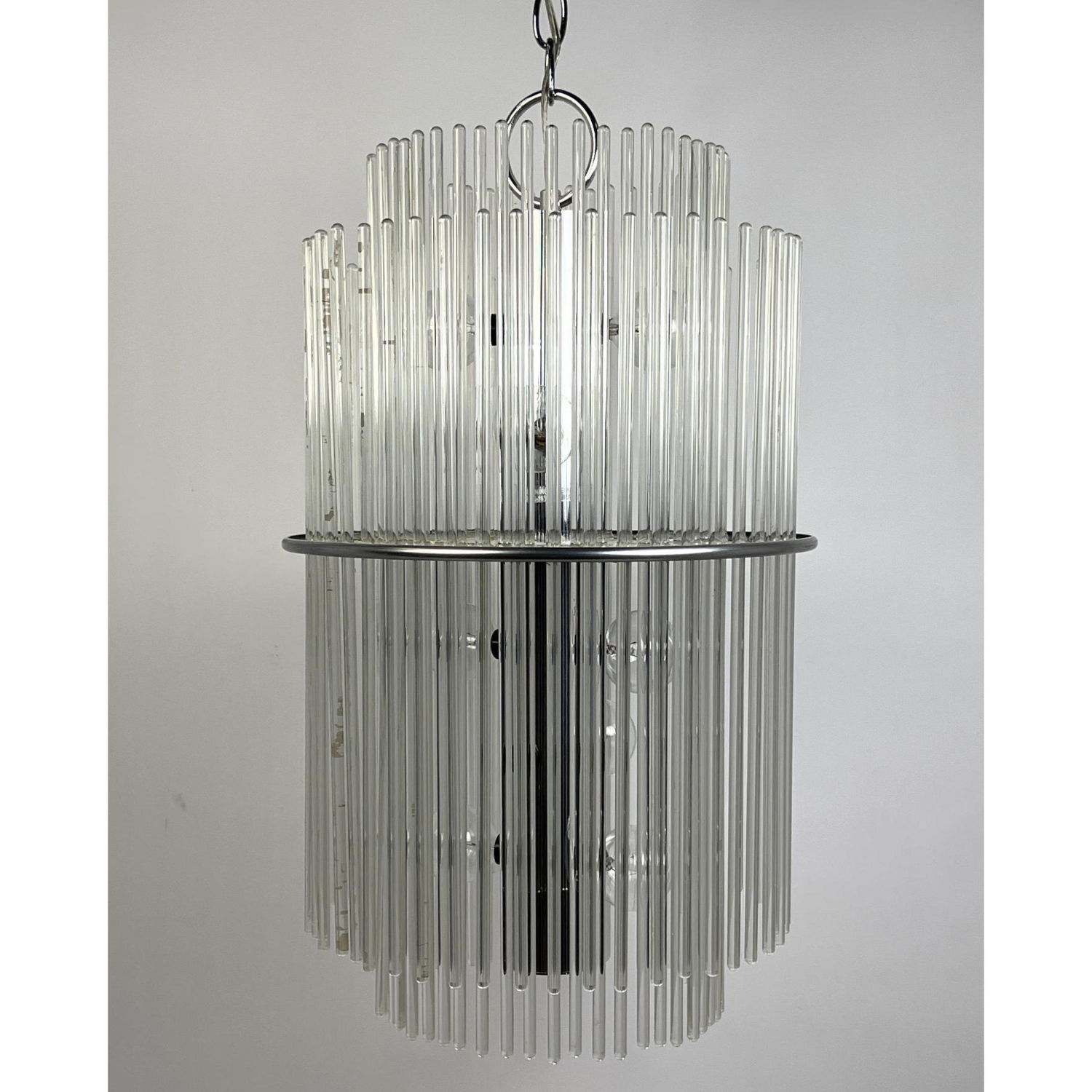 Appraisal: Gaetano Sciolari style Modernist Chandelier Two rows of Glass Rods