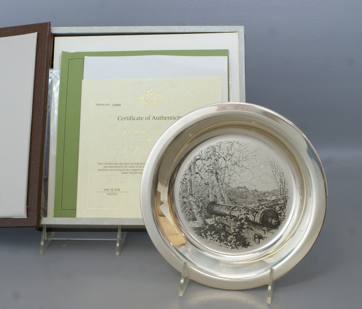 Appraisal: Jamie Wyeth sterling silver plate Brandywine Battlefield FM orig box