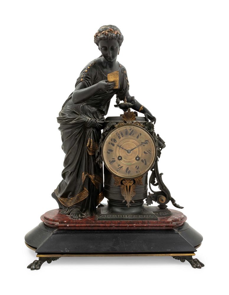 Appraisal: A French Gilt Bronze and Marble Figural Mantel Clock A