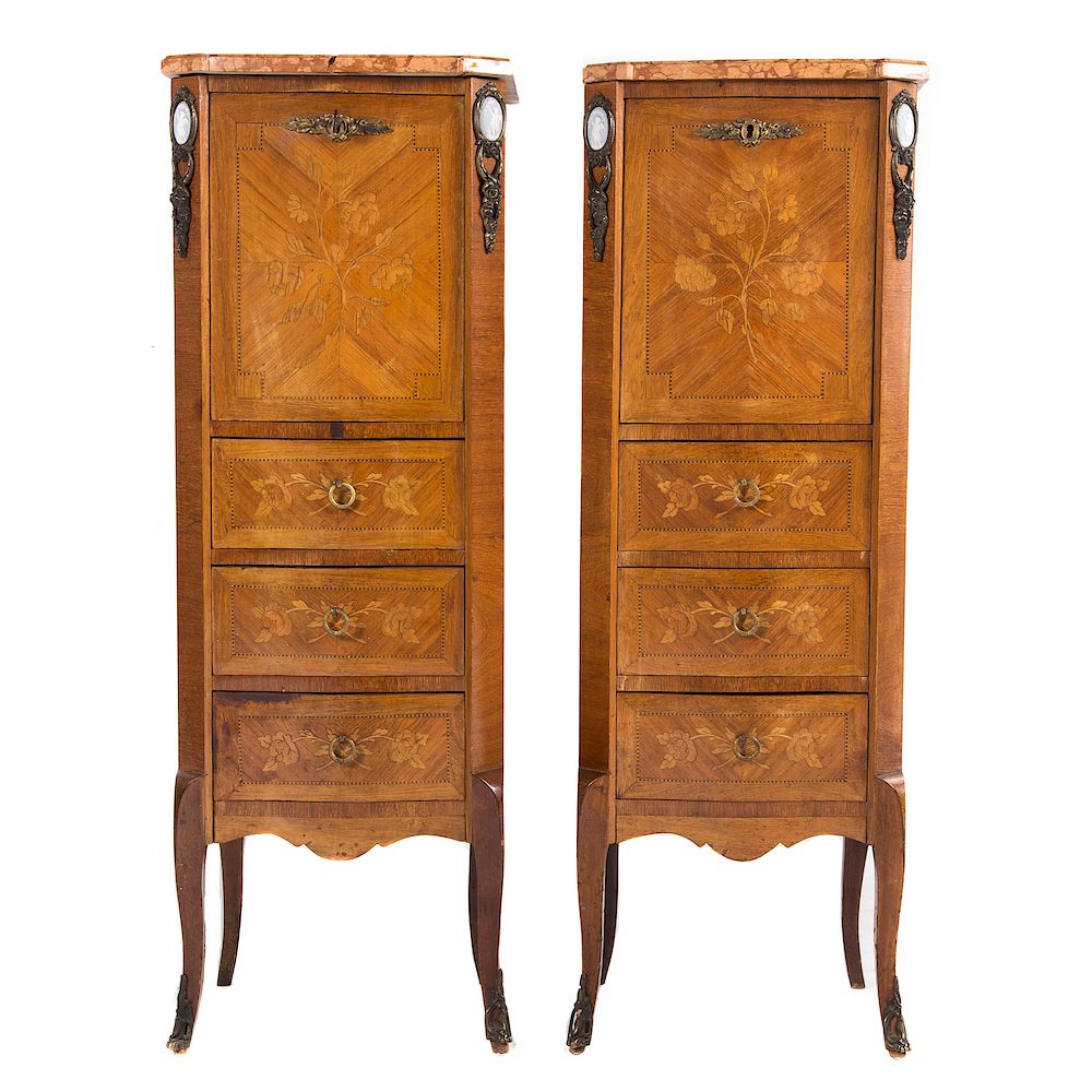 Appraisal: Pair Louis XV style inlaid secretaires a abattant early th