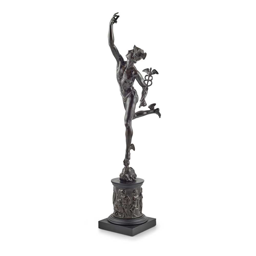 Appraisal: AFTER GIAMBOLOGNA MERCURY bronze dark brown patina on a painted