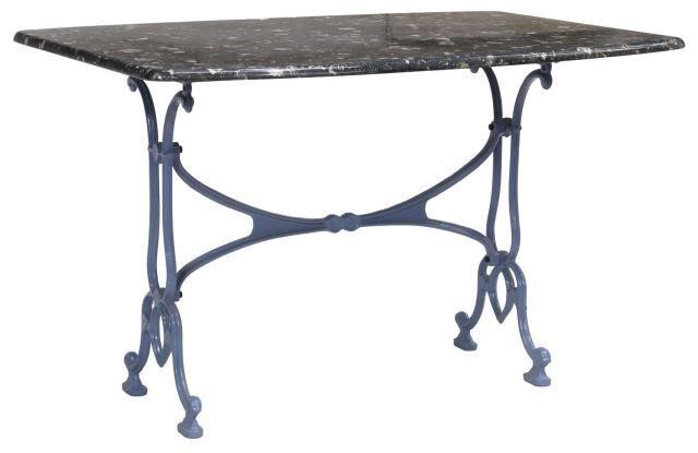 Appraisal: French bistro table th c marble top painted cast iron