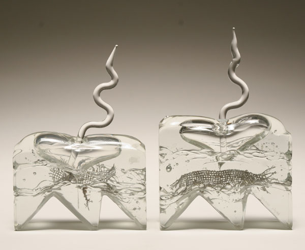 Appraisal: Pair studio glass perfume bottles Rectangular form with internal metal