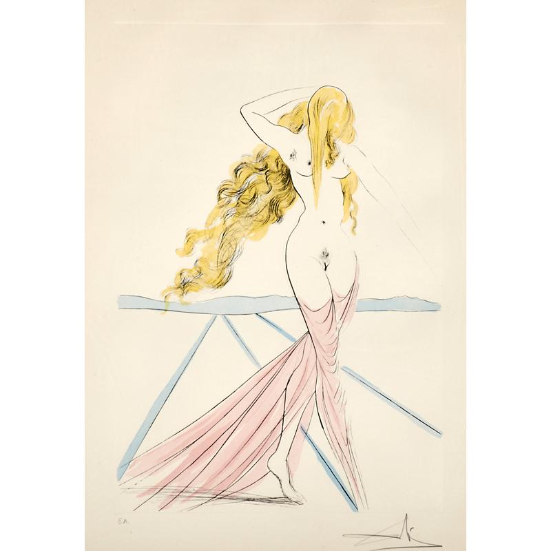 Appraisal: SALVADOR DALI Spanish - Etching with watercolor of female nude