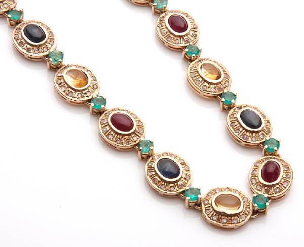 Appraisal: A cabochon gem-set diamond and k gold necklace with fitted