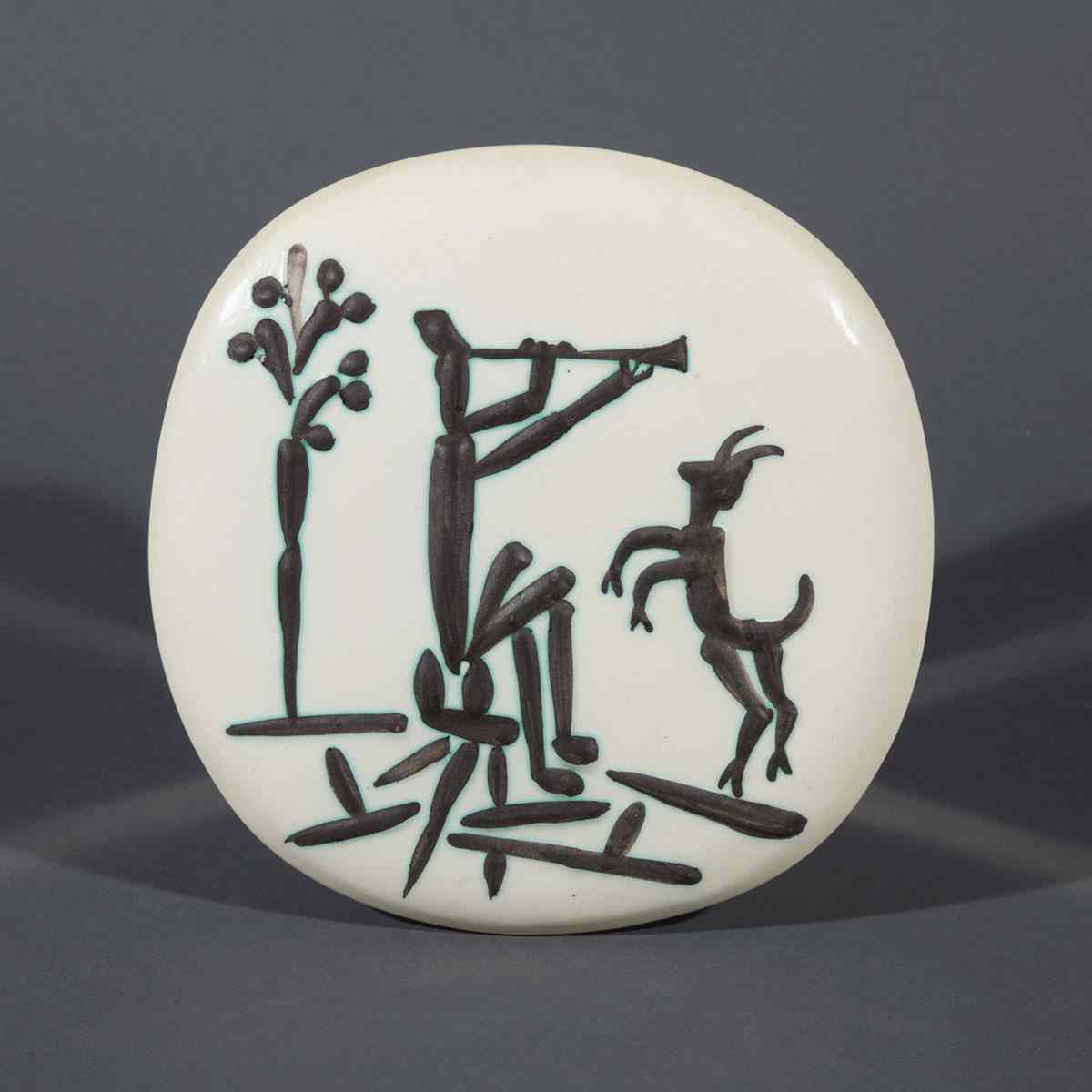 Appraisal: Flute Player and Goat T Pablo Picasso Ceramic Plaque c