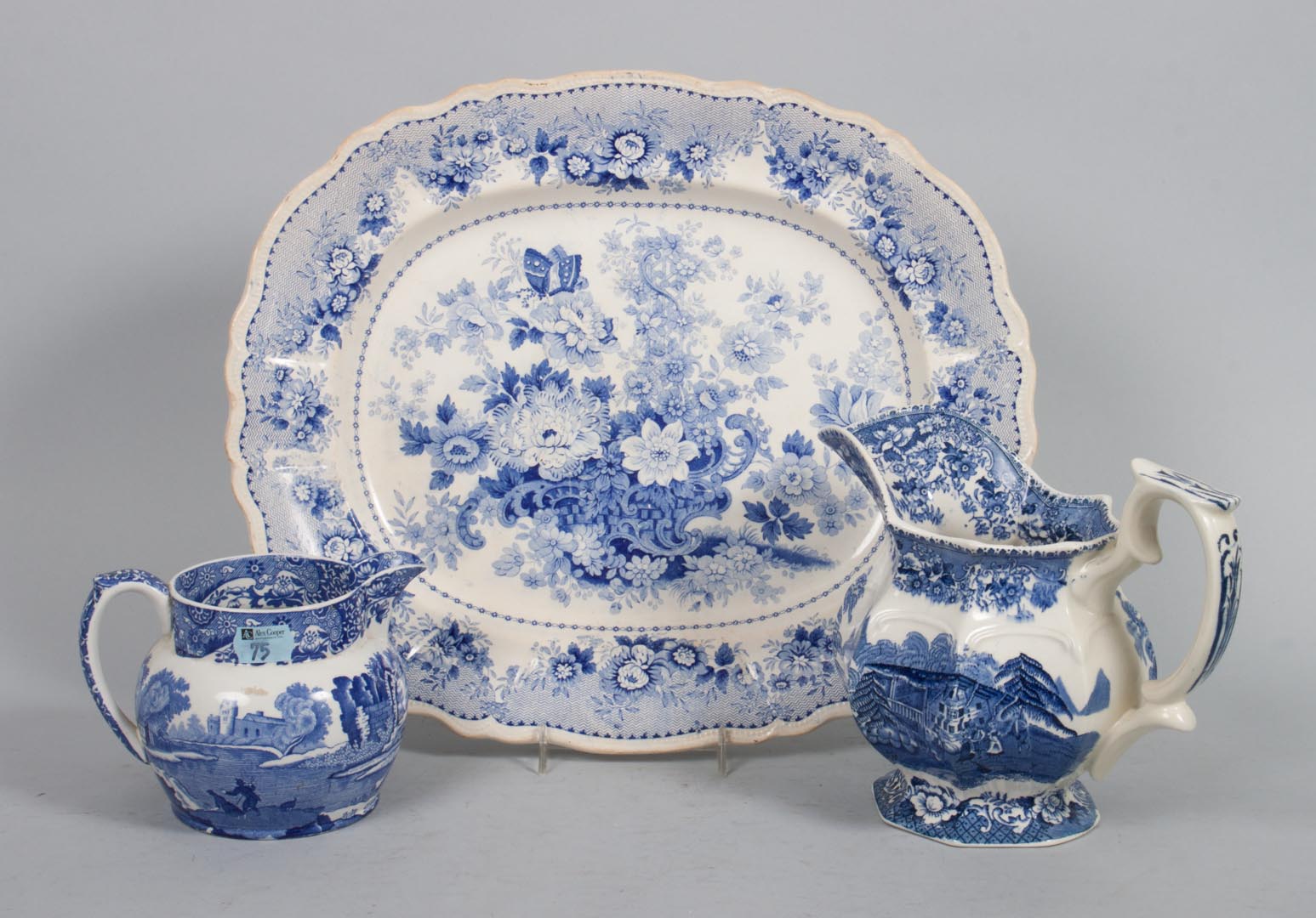 Appraisal: Three Staffordshire blue transferware articles th century platter in the